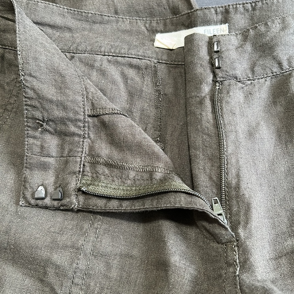 EILEEN FISHER Pant Organic Linen Surplus Cropped Cargo Pants Olive Green Sz 6 - Picture 12 of 15